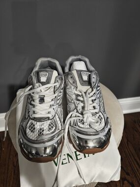 Womens Silver & White Mesh Sneakers